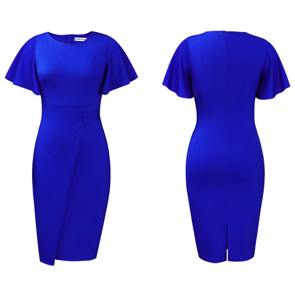 Women's summer new lotus leaf sleeve fashion split hip wrap large size women's dress