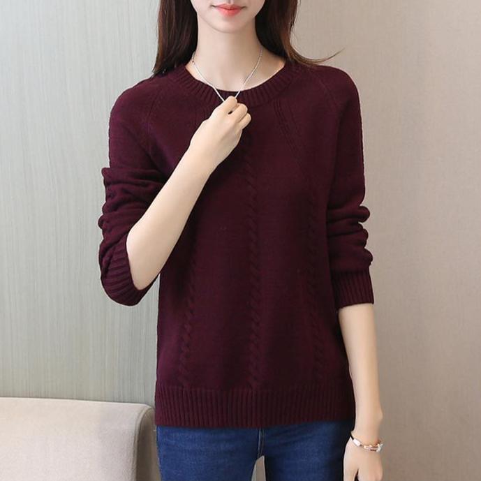 Dámský svetr Volný Módní Jednobarevný Volný Pulovr Ležérní Dlouhý Rukáv Teplý Pletený Svetr
