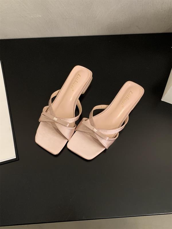 Fashion Square Toe Shoes Butterfly-Knot Big Size Ladies' Slippers Butterfly-knot Slides Square Toe Shoes Woman 2025 Big Size Butterfly-K