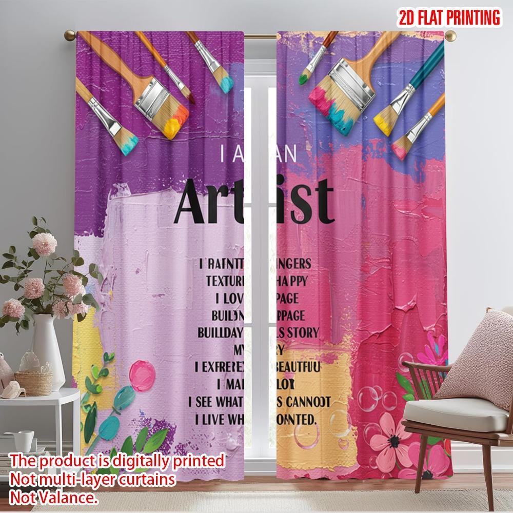 

2pcs 2D flat printing Curtain I Am Artist Inspired Polyester Without Electricity Birthday Party Use for Home Decor 52.50×116.00 CM 2pcs