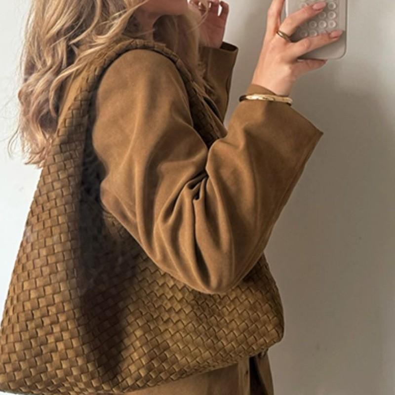 Borsa Tote Tessuta in Camoscio da Donna Grande Morbida in Pelle a Spalla Con Magnete per Pendolarismo Quotidiano Uso Casual