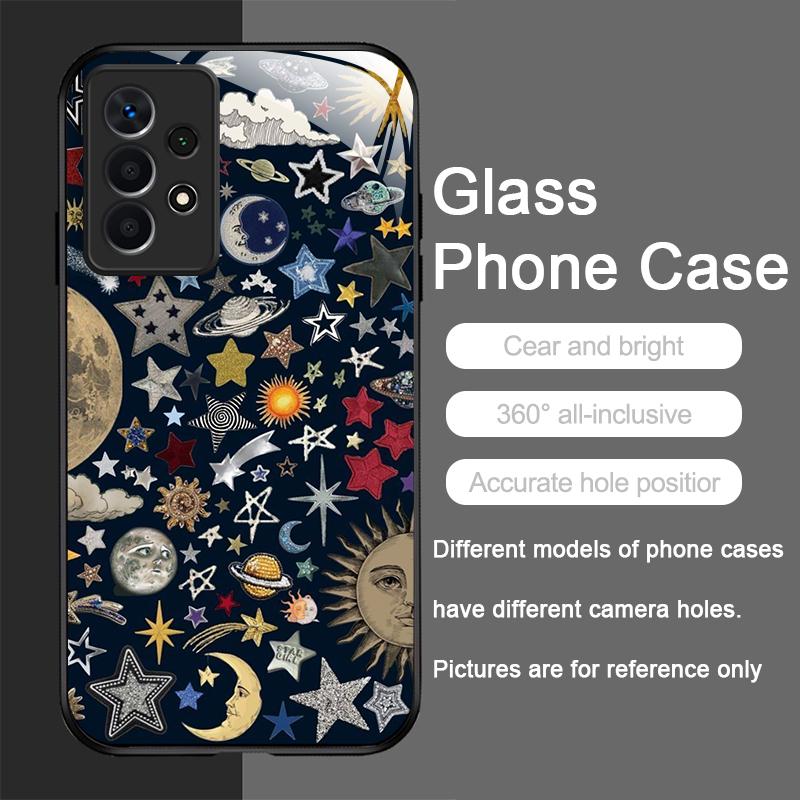Tempered Glass Phone Case for Samsung Galaxy S25 Ultra S24 S23 Plus S22 S21 S20 FE A56 Luxury Retro Style Stars Planet Y2K Cover