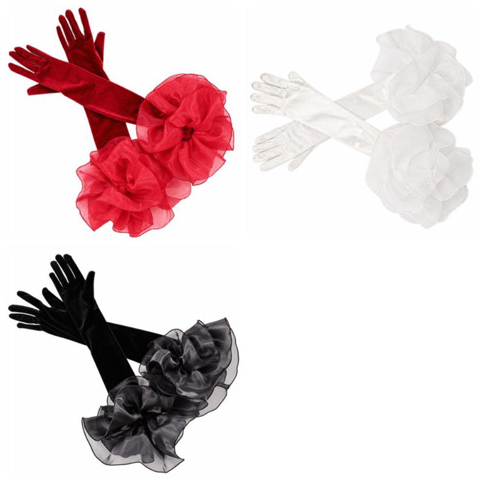Elastic Ruffles Velvet Mittens Elegant Wedding Bridal Gloves Vintage Long Gloves Dress Accessories