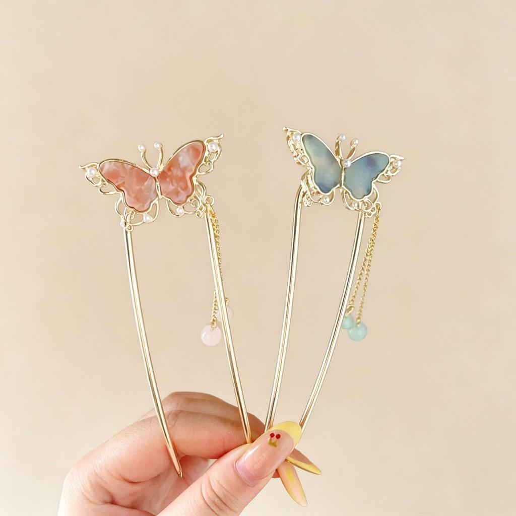 Butterfly U-Shaped Xiuhe Hairpin - Ancient Style High-End Wooden Hair Accessory