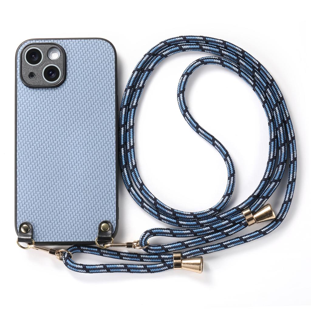 Aramid Fiber Pattern Leather Phone Case for iPhone 17 Air 16 15 Pro Max 16e 14 Plus 11 12 13 Chain Crossbody Lanyard Cover XL012