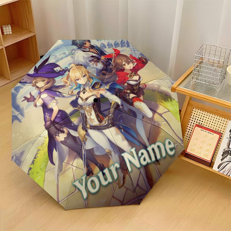 Custom Text Automatic 8 Bone Umbrella, Portable Sun Rain Protection UmbrellaGenshin Impact