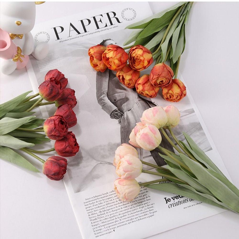 7 Köpfe Künstliche Tulpenzweige Echte Haptik Realistische Seidentulpenblume Handgefertigt Kunstblumen Hochzeitsfeier Dekor