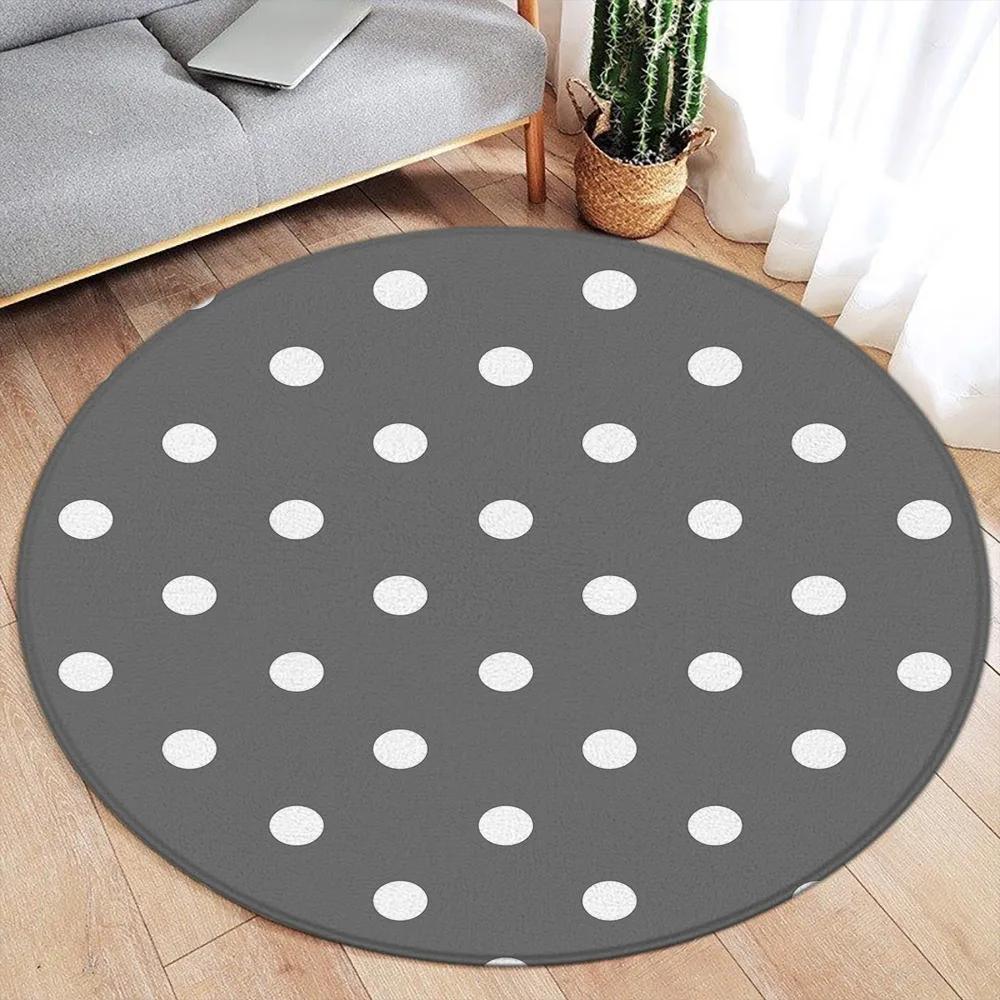 White Dot Black Round Carpet Modern Geometric Minimalist Rug Home Living Room Bedroom Decorative Flannel Mats Floor Rugs