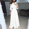 Sexy Lapel Maxi Dress Womens Casual Long Sleeve Solid Elegant Long Party Dress Soft Touch Autumn Winter Pleated Dresses