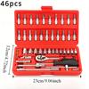 46pcs 1/4 Drive Impact Socket Set,Drive Master Socket Set, with Drive Head Ratchet,Universal Joint,Extension Bar ,CR-V Steel Mirror Chrome