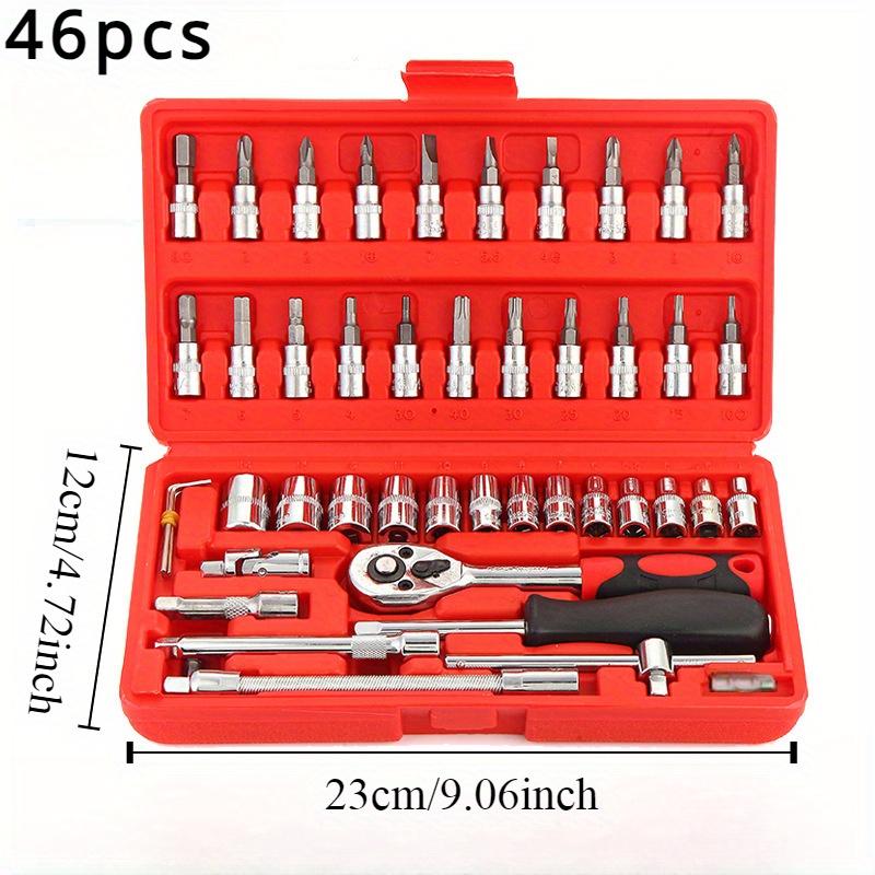 46pcs 1/4 Drive Impact Socket Set,Drive Master Socket Set, with Drive Head Ratchet,Universal Joint,Extension Bar ,CR-V Steel Mirror Chrome