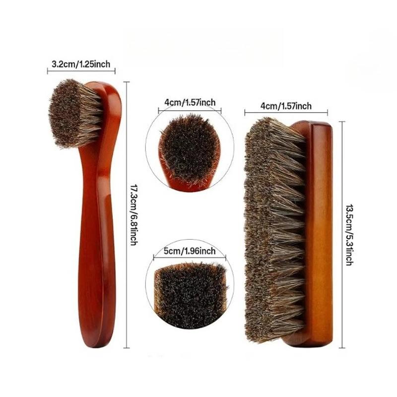 Long Handled Horsehair Shoe Brush Soft Bristles Polishing Brush for Shoes Boots Car Seats Sofa Cleaning Shoe Care Accessories