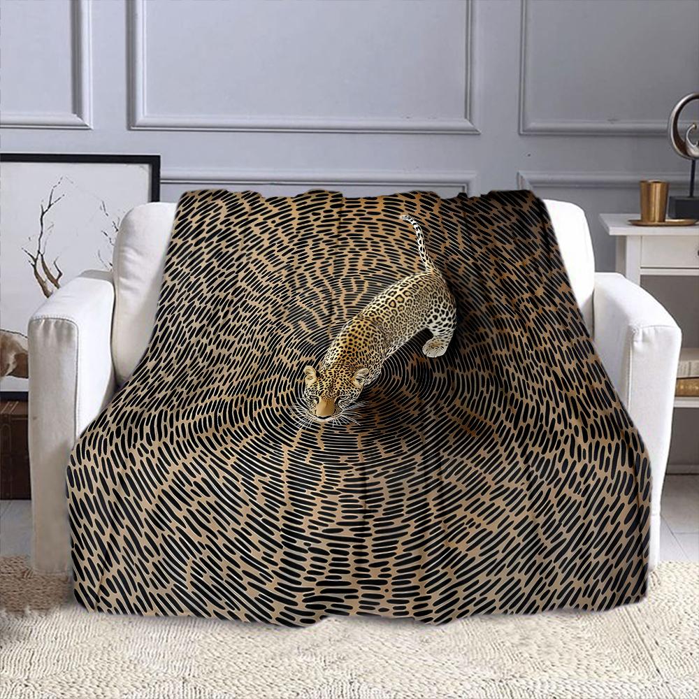 "Leopard on Hypnotic Pattern Blanket" Patterned flannel blanket perfect for the bedroom living room, sofa, or a little nap