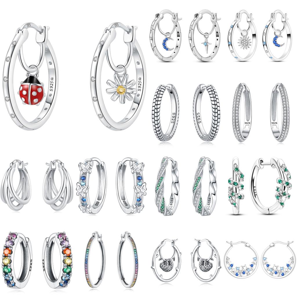 Orstarry 925 Silver Beetle Daisy Insect Flower Earrings Silver Hoop Earrings For Women Jewelry Original Party Gifts