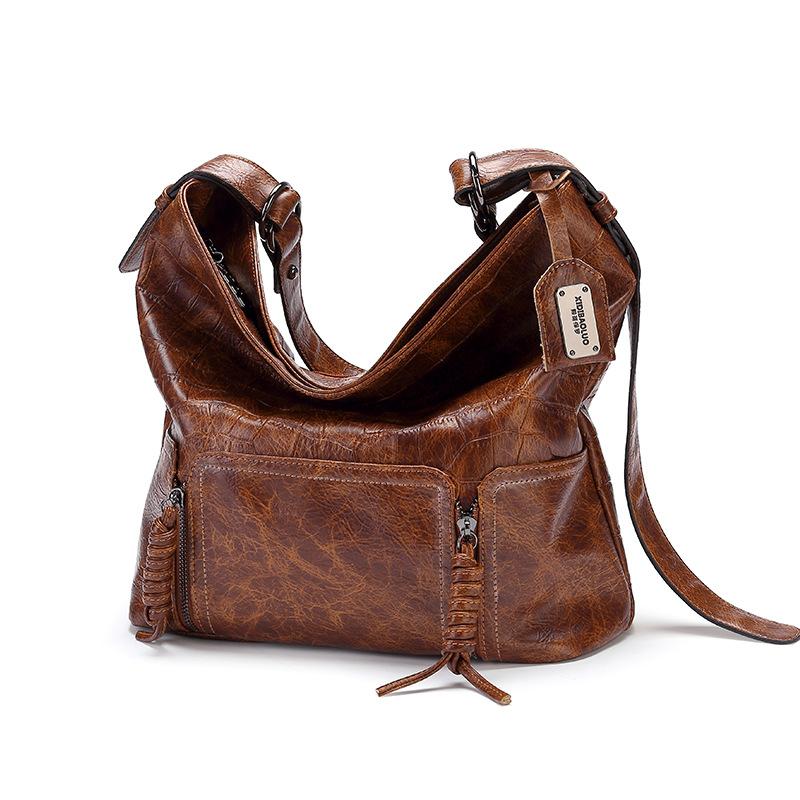 Ladies Casual Fashion Retro Tote Bag Soft Leather One-shoulder Messenger Underarm Bucket Large-capacity Bag