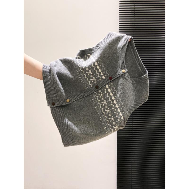 Retro Jacquard Layering Sleeveless Vest Knit Waistcoat For Women Autumn Winter New Style Color Block Single Breasted Top Cardig