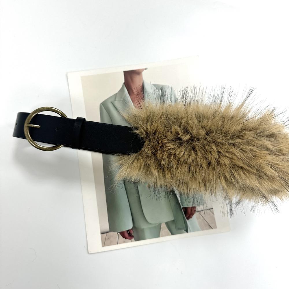 

Retro Trendy Design Faux Fur Belts Y2K Punk Furry Splicing Belt All-match Waist Belts Women Fashion чёрный