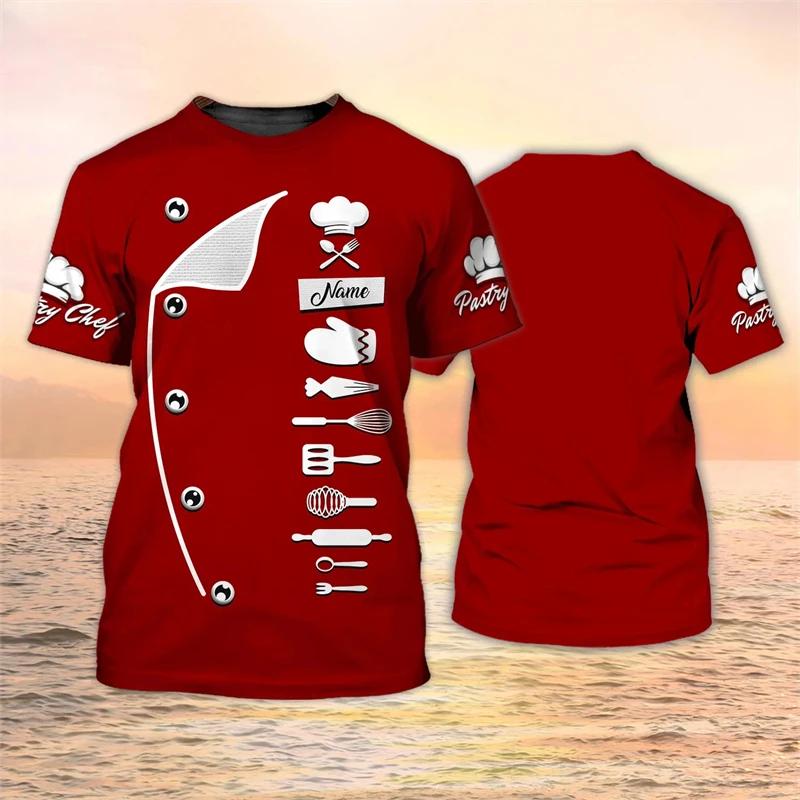 Summer 3D Graphic T-shirt for Men and Women, Breathable and Quick-drying Kitchen Uniform, Baker's Pastry Fun Top