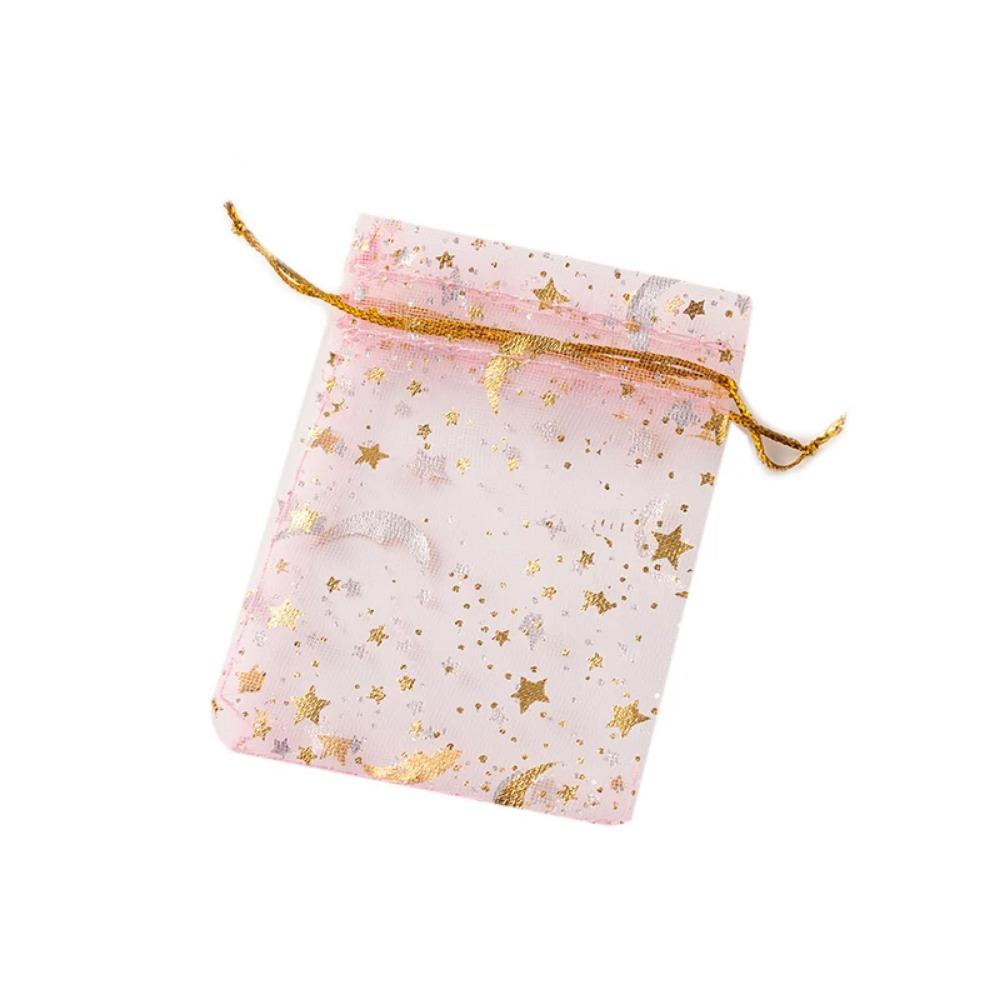 10pcs Organza Gift Bags Multicolor Moon & Star – Jewelry Pouches for Wedding, Party Favors, Candy, and Jewelry Packaging
