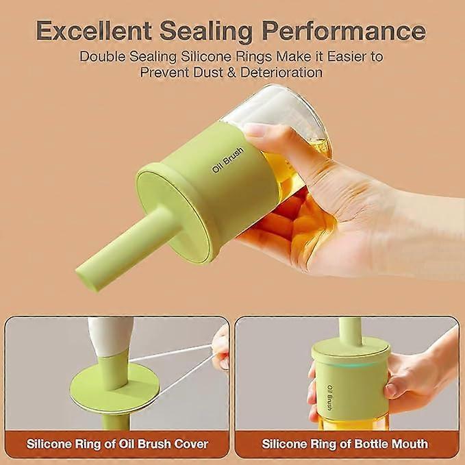 Oil Dispenser Bottle with Heat Resistant Brush, Glass Oil Dispenser for Kitchen, Oil Container with Silicone Basting & Pastry Brush for Cooking BBQ Vi