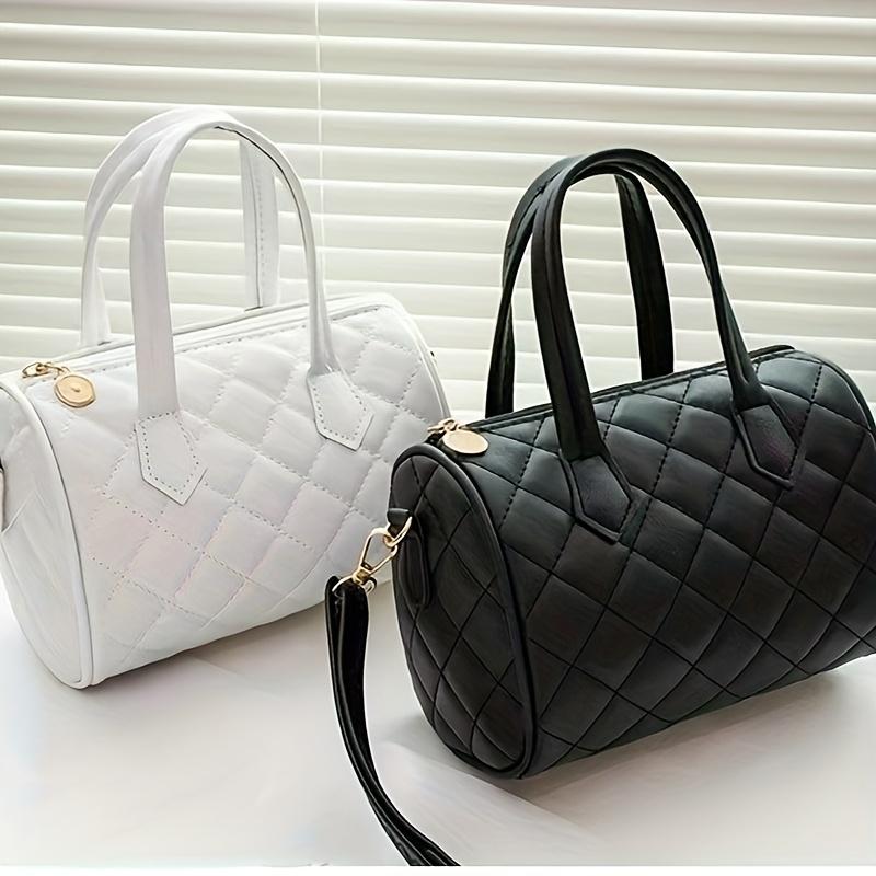 Women's Retro Cylinder Handbag Large Capacity Tote & Crossbody with Detachable Strap, Zipper Closure Suitable for, Travel, Everyday