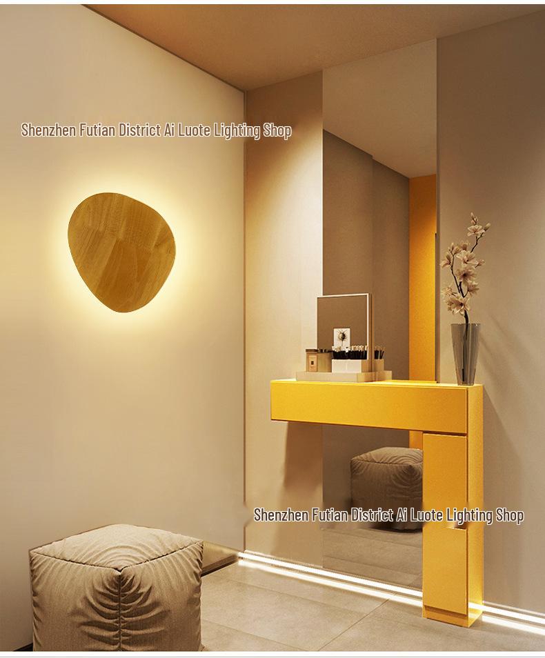 Nordic Japanese Solid Wood LED Wall Lamp for Bedroom, Living Room, or Hallway.