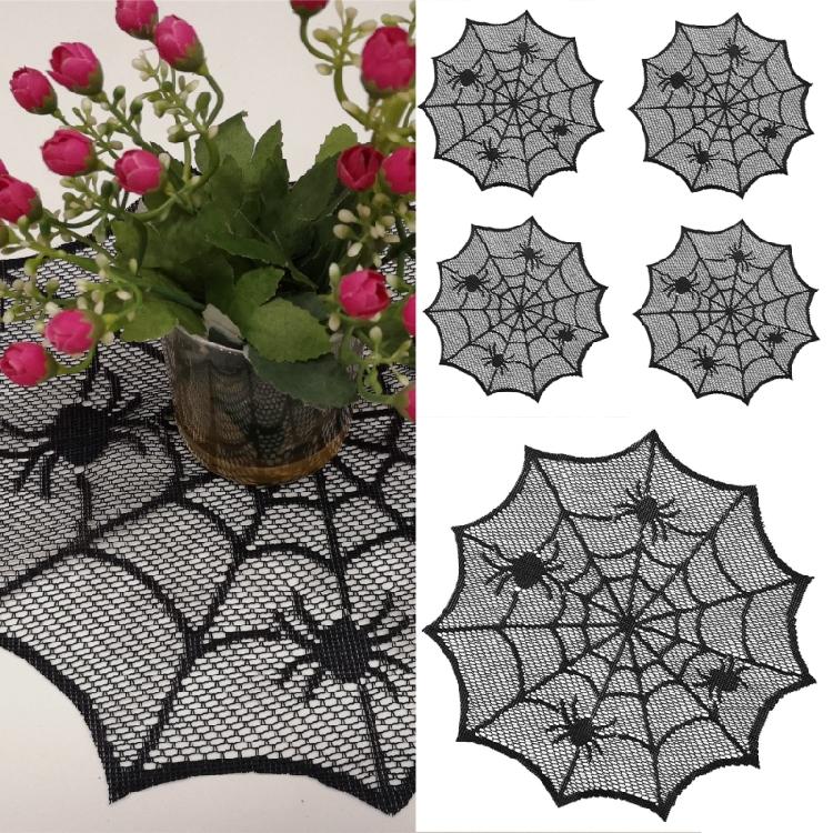 Schwarze runde Schnürsenkel-Deckchen mit Spinnennetzen Tischset für Paare und Einweihung