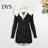 Long Down Jacket Women Winter Cotton Coat Plus Size Faux Fur Hood Fleece-lined Zip-up Temperature Locking Press Button Closure Windproof Mid
