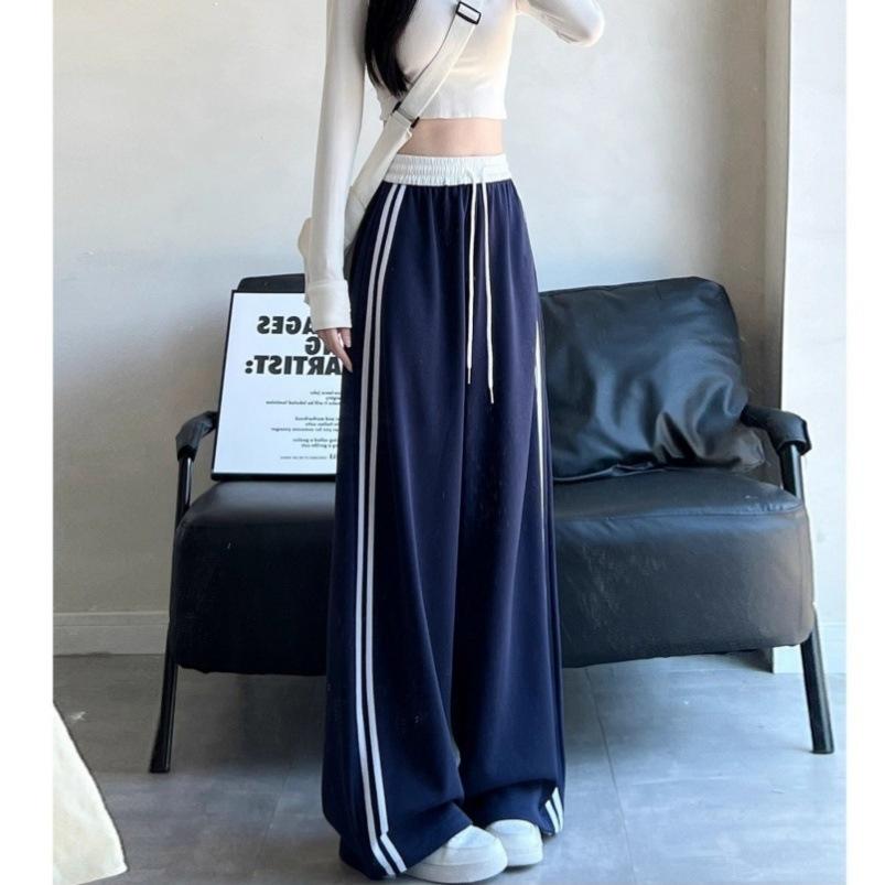 Women's High Waist Wide Leg Pants Loose Sweatpants Casual Striped Trousers for Spring Daily Wear
