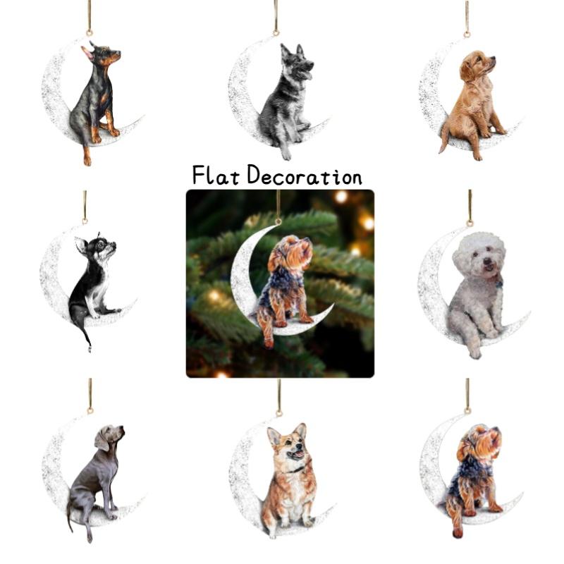 Moon Dog Acrylic Car Decoration Backpack Ornament Cartoon Style Hanging Decor