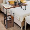 Overbed Table On Wheels, Movable & Adjustable Bedside Laptop Desk, Rolling Hospital Bed Tray W/ Storage Cabinet, Fits Over Couch