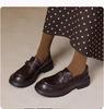 Retro Black Camellia Loafers: Pleated Leather, Thick Sole, Slip-on British Style
