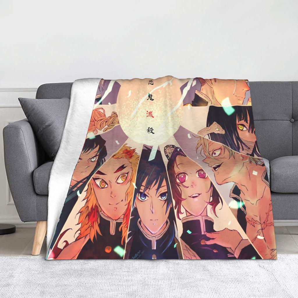 Kyojuro Rengoku Kimetsu No Yaiba Blanket Velvet Spring Autumn Japanese Anime  Multifunction Throw Blanket for Sofa Bedroom Quilt