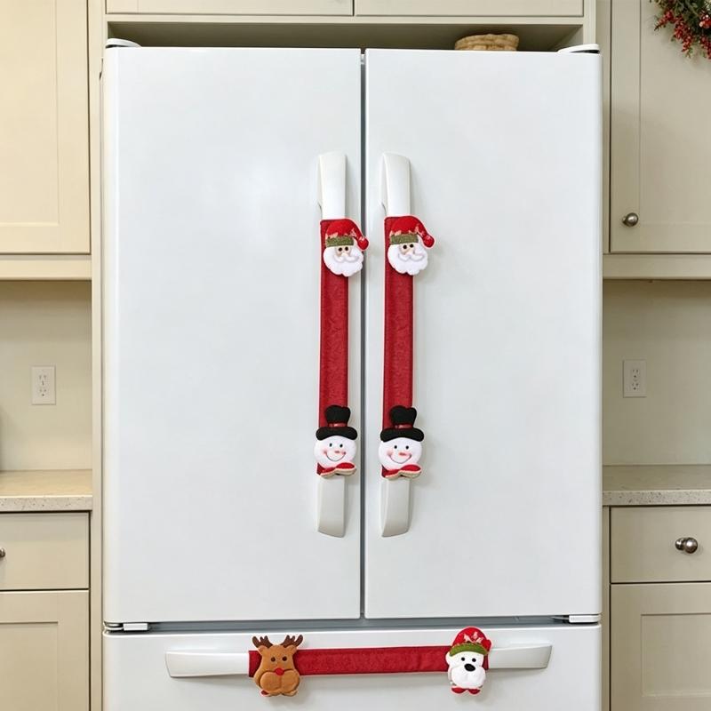 Holiday Appliance Sleeve Set of 8, Soft Fabric Refrigerator Pull Sleeves with Hook and Loop Closure for Christmas Kitchen Accent Display