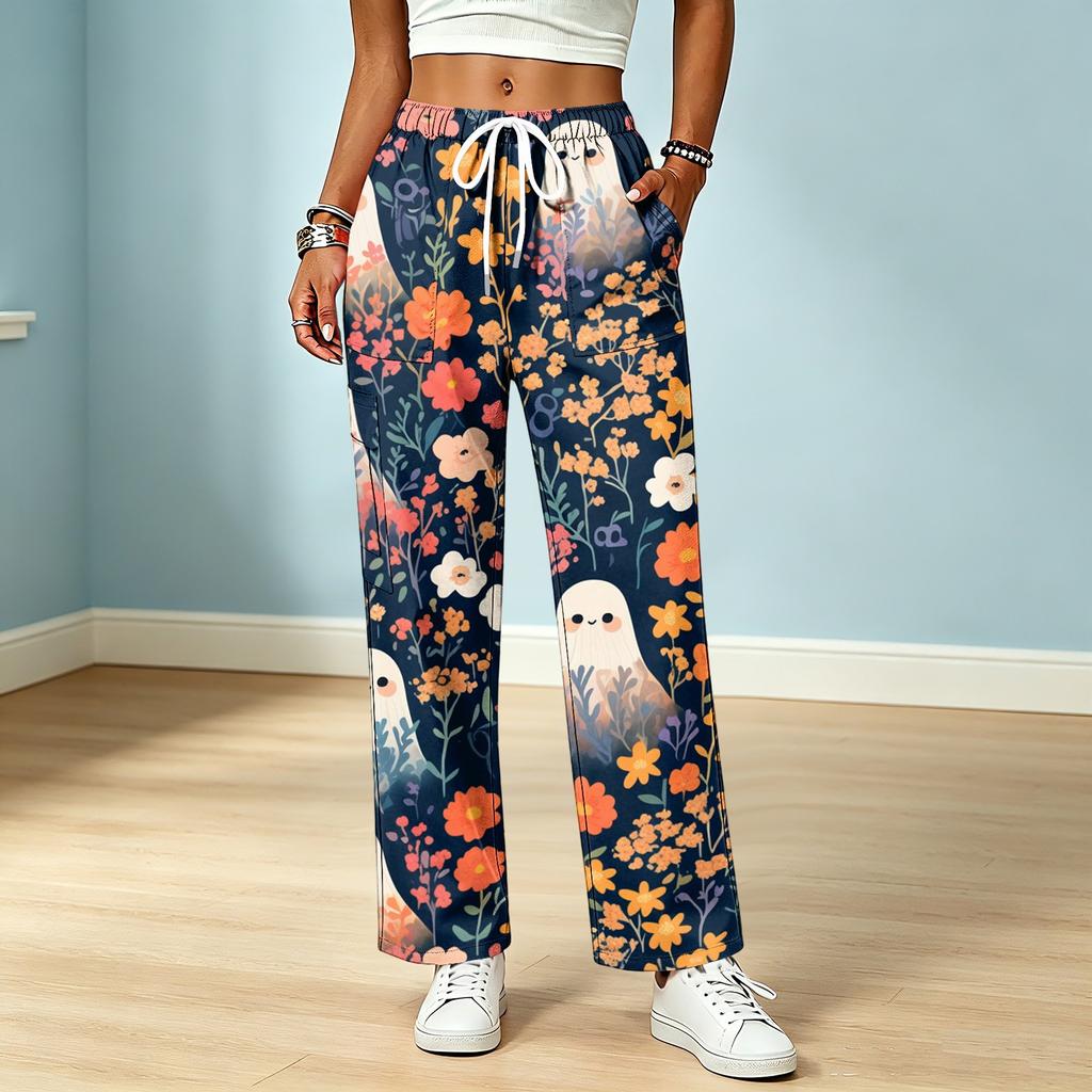 Women's Color Drawstring Elastic Waist Scrub Pants with Pockets for Nurses and Caregivers