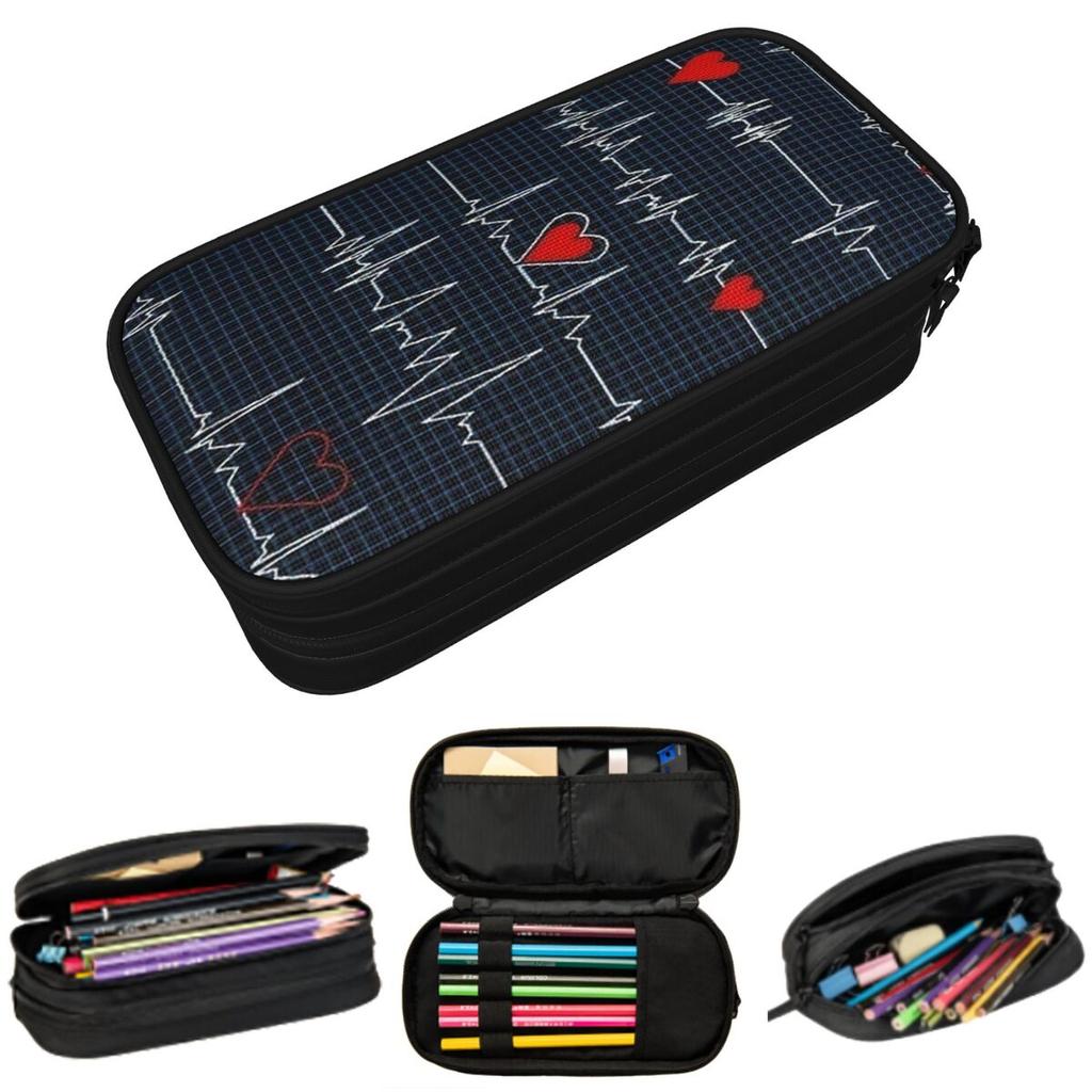 Adorable Nurse Themed Featuring An ECG Pencil Case for Studen Gifts Pen Box Pencil Bag Stationery Supplies Pen Holder Bag