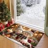 Snowman Print Non-Slip Mat Carpet, Red White Snowman Holly Berry Border Plush Mat for Indoor Outdoor Entryway Decor