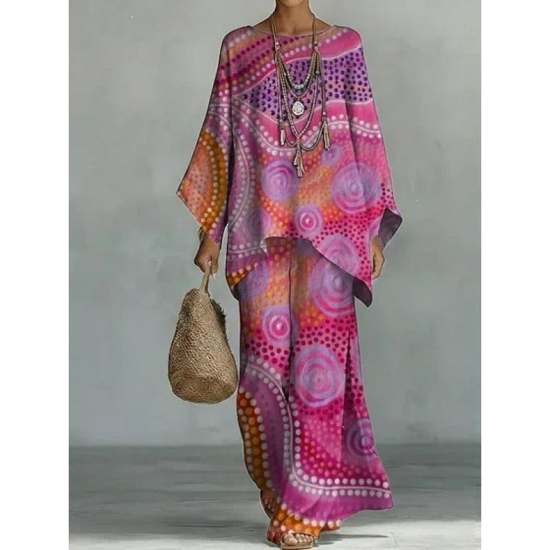 Y116 Sommer Bohemian Paisley Print Zweiteiler Große Größe Freizeit Set