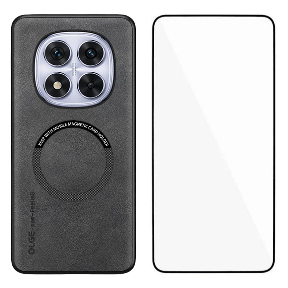 WANLONFENG YBP Series For Xiaomi Redmi Note 14 Pro 4G Magnetic Case with Tempered Glass Film PU+TPU Phone Cover Large Cutout
