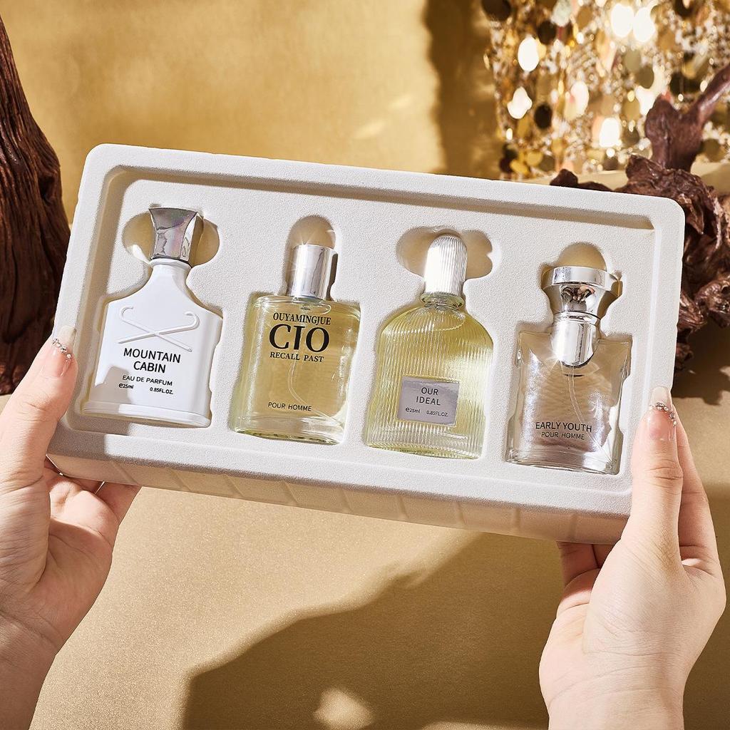 Euro-Asia MG Silver Charm Men's Perfume Set - Fresh Mountain Spring, Light & Elegant, Four-Piece