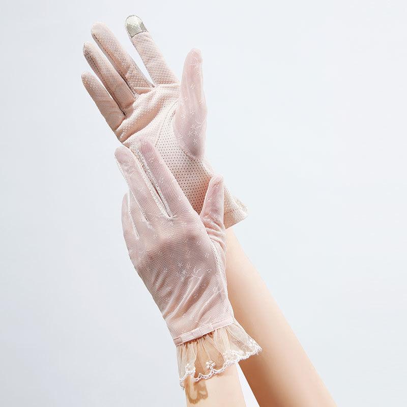 1 Pair of Lace Sunshade Gloves for Women, Summer Thin, Suitable for Driving, Cycling, Touch Screen, And Non-Slip, Short Style.