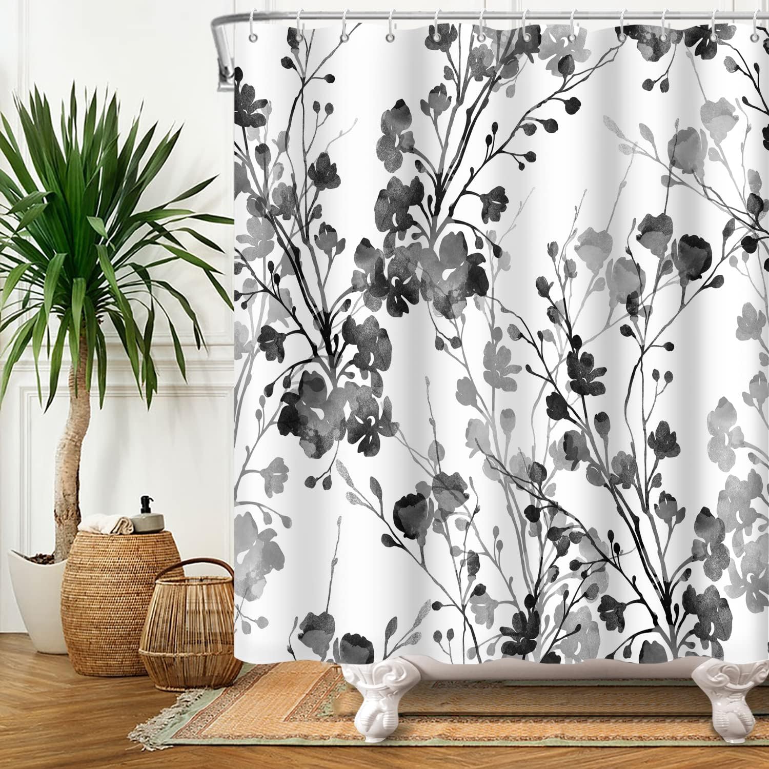 

Black And White Leopard Print Shower Curtain 180X 180Cm Black And White Pattern Bathroom Waterproof Shower Curtain W60H190(CM)-1 Pcs
