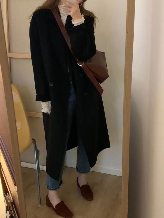 Women's Cardigan Solid Color Long Sleeved Thick Woolen Jacket Overcoat