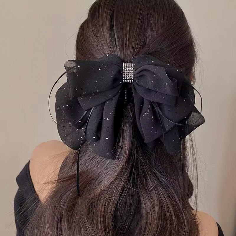 Elegant Retro Satin Bow Hair Clip for Women - Perfect for Low Ponytails and Head Ornaments