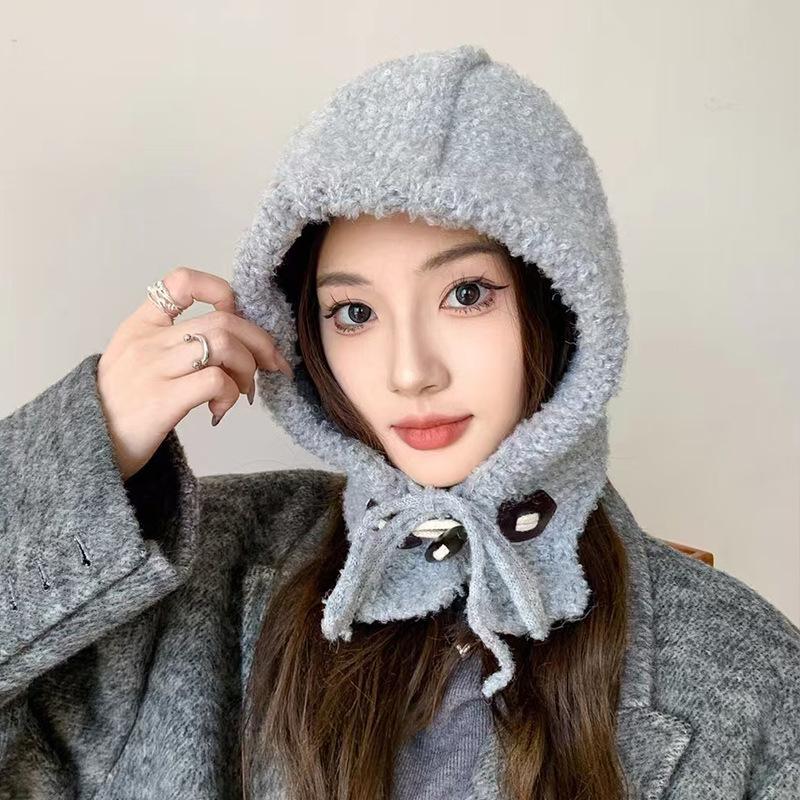 

Korean Plush Balaclava Women s Winter Outdoor Warm Knitted Hat Scarf Ear Protection Head Cold Hat Trendy M（56-58cm）