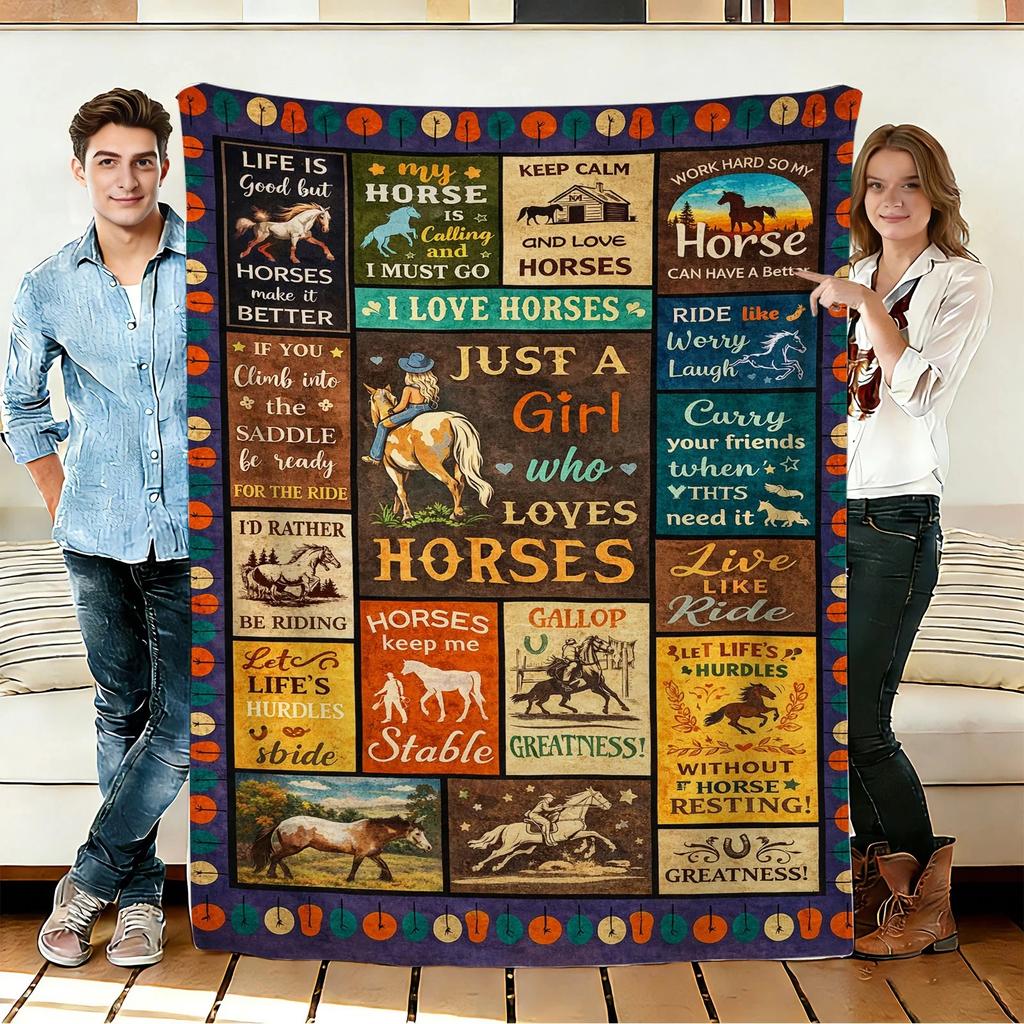Horse Lover Flannel Blanket Soft Cozy Throws Napping Travel Use
