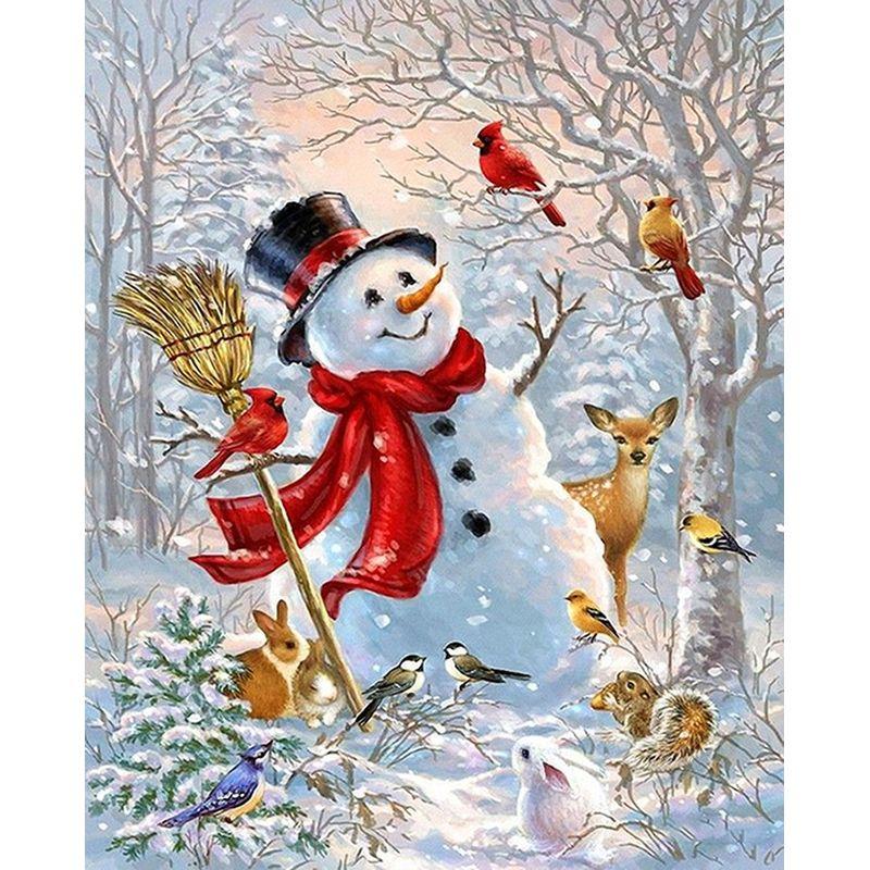 Full Round Drill Diamond Painting 5D Snowman Diamond Embroidery Winter Landscape Cross Stitch Home Decoration