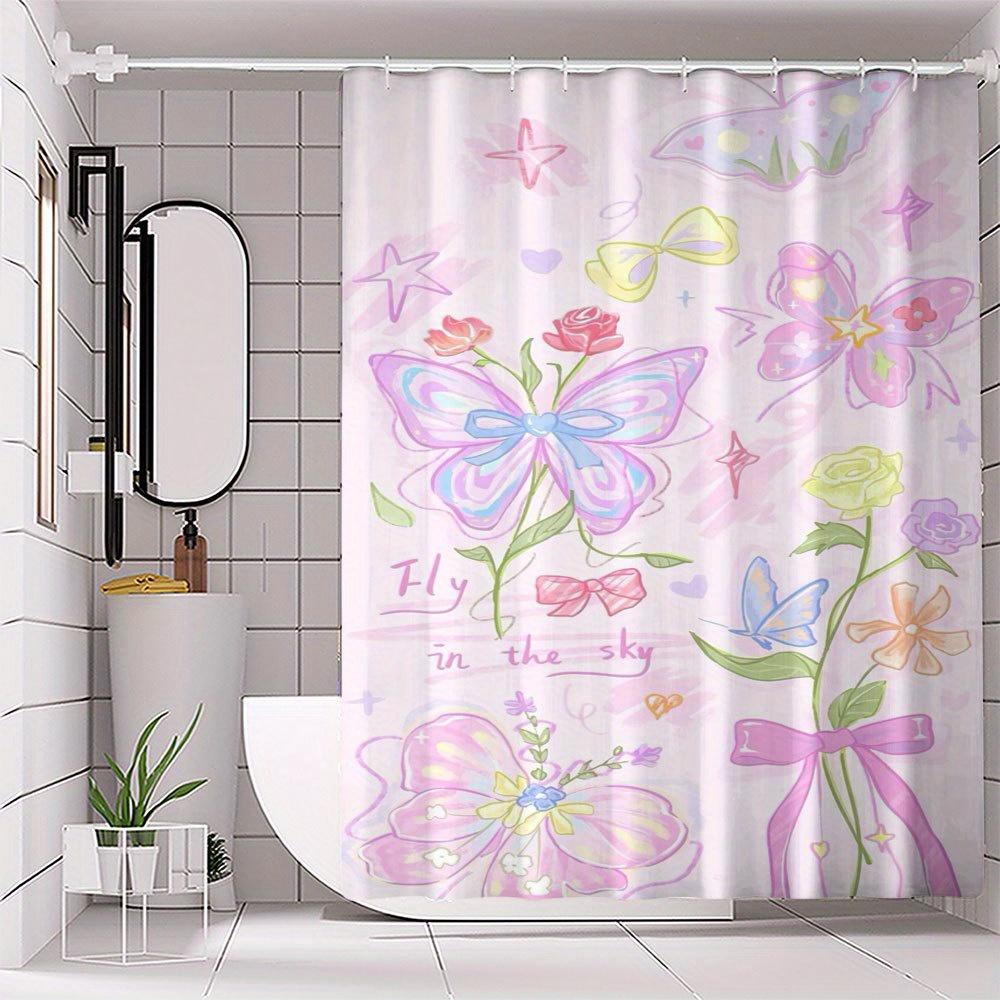 

1 Polyester Shower Curtain With Vivid Butterfly And Floral Print Design, Hand Wash Only, Hook Included, Bathroom Shower Curtain W60H190(CM)-1 Pcs