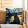 Cat Starry Sky Van Gogh Cushion Cover Silky Short Plush Invisible Zipper Dustproof Sofa Pillow Case For Home Decor