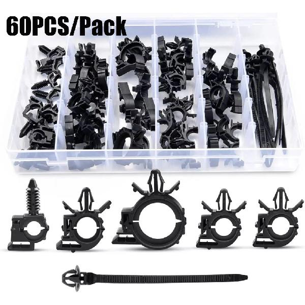 60 шт. Автомобильный зажим для прокладки жгута проводов, набор assortment из 6 размеров
